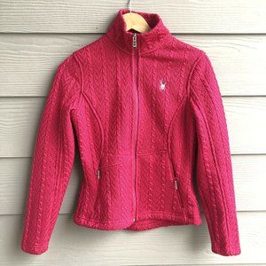 Spyder Womens Endure Jacket Pink Zip Up Pockets Mock Neck Cable Knit Logo XS